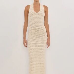 DISSH GINA CREAM HALTER CROCHET DRESS
